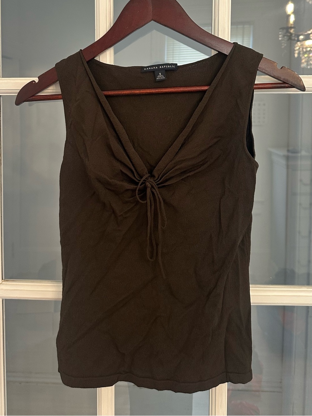 BANANA REPUBLIC Women’s Dark Brown V-Neck Ruched Tie Neck Tank Top Size S
